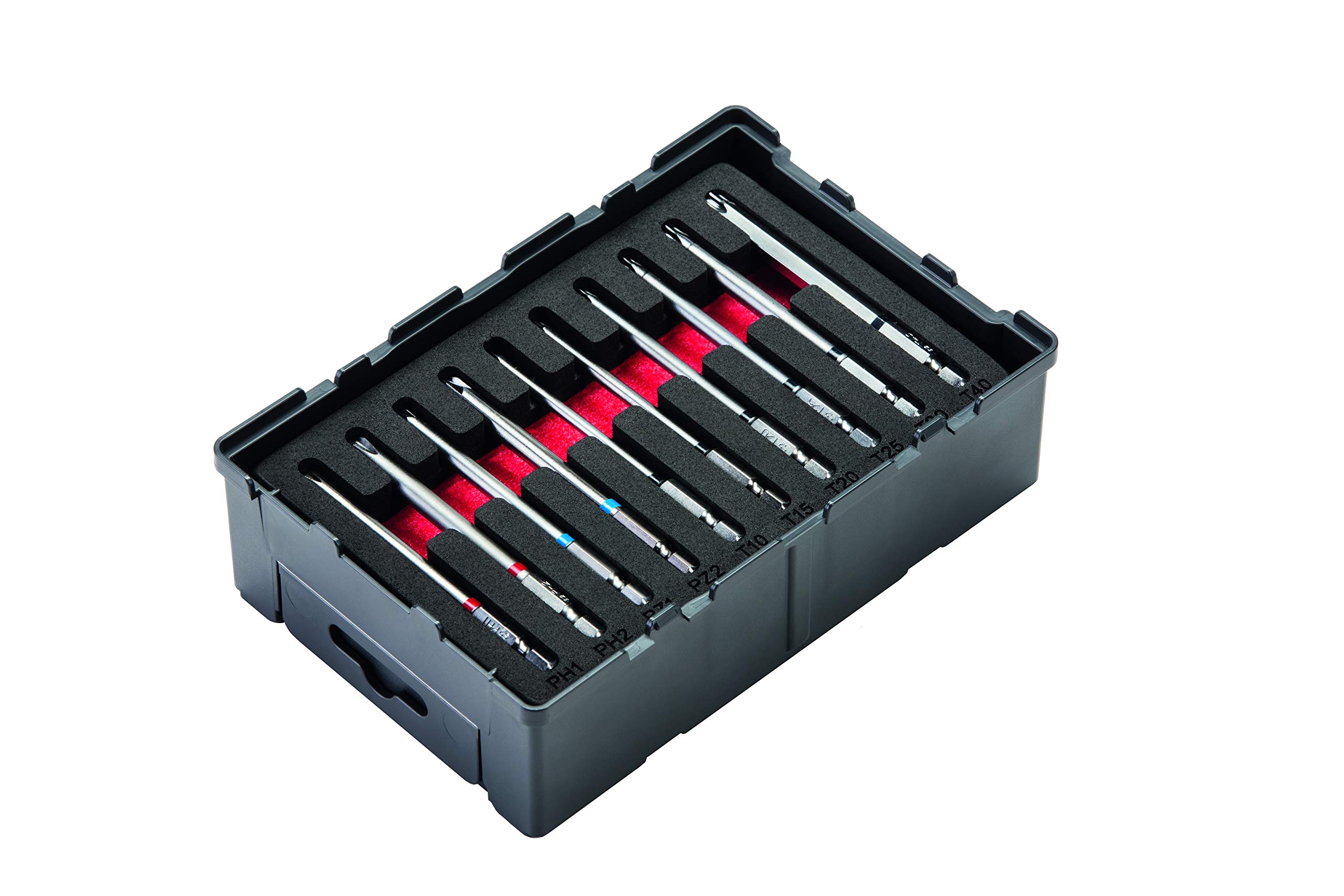 'Rothenberger 1000002182 Colour Ring Set 10-Piece Tool Box 1/4 90 mm with Colour Coordinating | Reusable Robox | 3 Mixed Bit Set Philips, Pozidriv and Torx Bits Grey