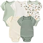 MAMIMAKA Newborn Baby Short Sleeve Bodysuit Cotton One-Piece Baby Clothes 5-Pack, 0-12 Months