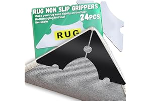 YINTTIAN Rug Non Slip Grippers, Reusable Rug Corner Tape Pads for Hardwood Floors and Tiles, Strong Firmly Carpet Tape for Area Rugs, Removable and No Residue on Floor, 24Pcs