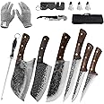 FULLHI 12pcs Chef/Butcher Fish Knife Set, High Carbon Steel Hand Forged Boning bbq Knife Set With Knife Bag for Kitchen, Camping, BBQ