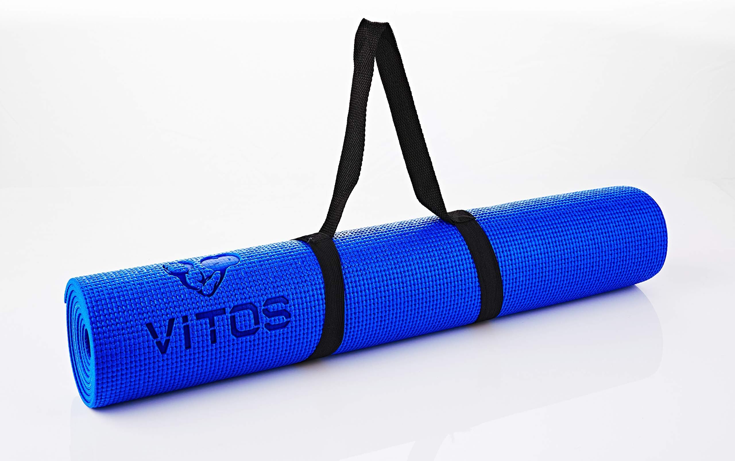 Vitos Pilates Yoga Mat Fitness | 1/4" Thick High Density Deluxe Non Slip Exercise for All Ages Adult Children Men Women