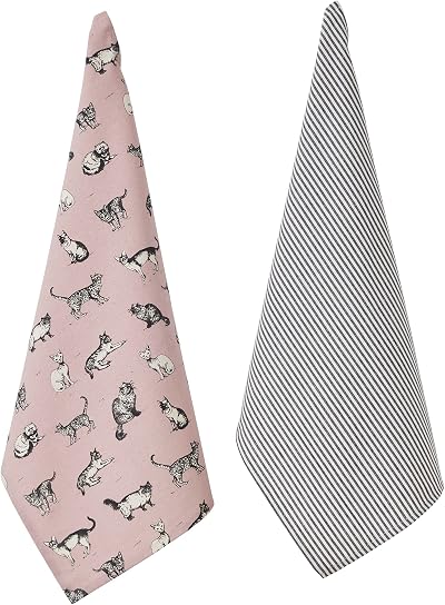 Penguin Home Set of 2 Recycled Cotton Tea Towels Grey Pink 50x70 cm