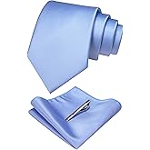 JEMYGINS Solid Color Formal Necktie and Pocket Square Tie Clip Sets for Men