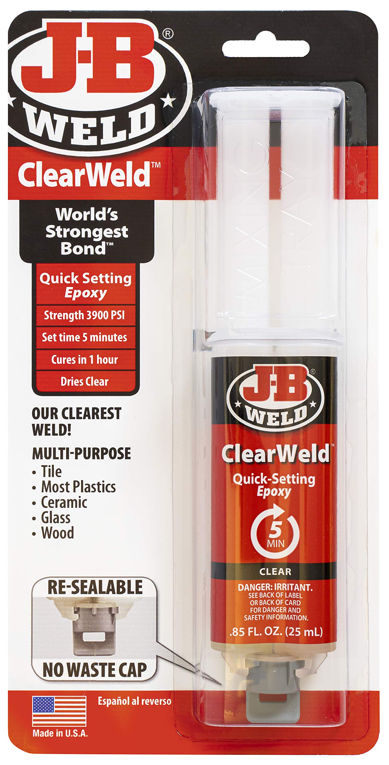 JB Weld TRA50112TEX ClearWeld Quick Setting Epoxy 25ml, Clear, 25 ml