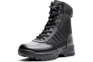 WIDEWAY Men's Military Tactical Combat Boots Side Zipper Work Motorcycle Boots 8 inch
