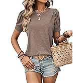 Womens Summer Tops 2025 Puff Short Sleeves Shirts Dressy Casual Tee Ladies Blouses Stylish T-Shirts Cute Spring Tshirts