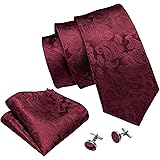 Barry.Wang Men Ties Paisley Woven Silk Necktie Set with Pocket Suqare Cufflinks Formal