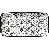 Nordring Serving Platter Kristina, rectangular Serving Dish L 12.25 inch W 6.1 inch, blue, Stoneware, Handmade stamp decor