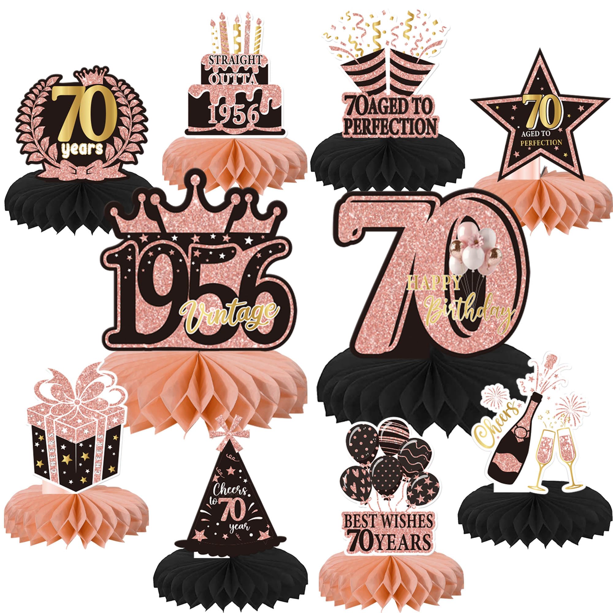 Xsstarmi 70th Birtday Honeycomb Centerpieces Decor Straight Outta 1956 Best Wishes 70 Years Aged to Perfection Table Toppers Decoration for Cheers to 70 Years Birthday Party DIY Decorations