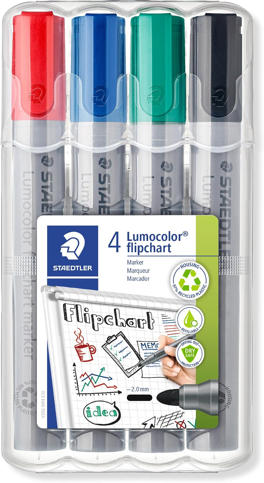 STAEDTLER 356 WP4 Lumocolor Flipchart Markers Assorted Colours Pack of 4