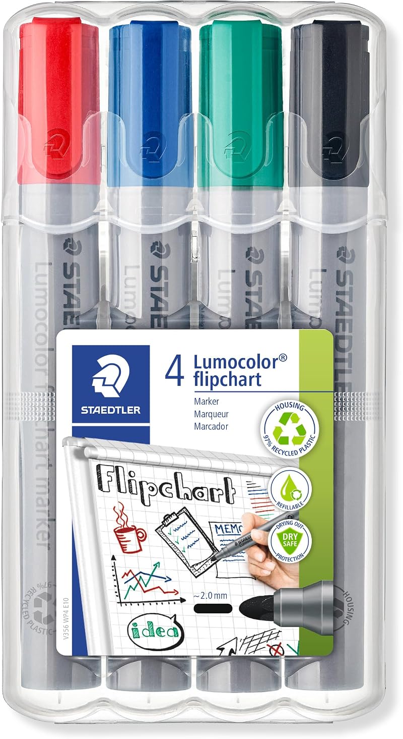 STAEDTLER 356 WP4 Lumocolor Flipchart Markers Assorted Colours Pack of 4