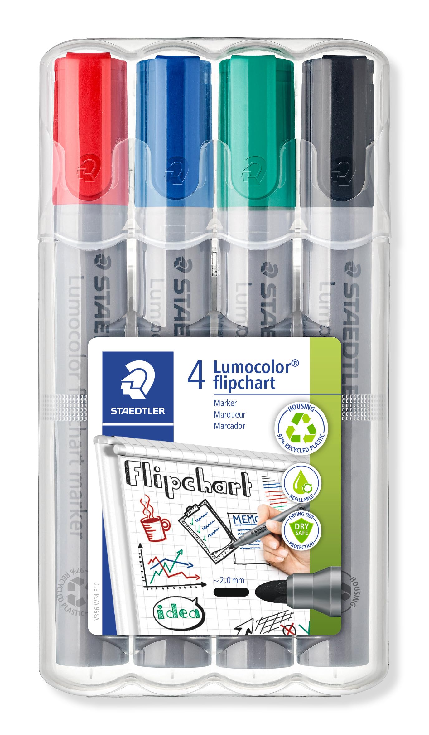STAEDTLER 356 WP4 Lumocolor Flipchart Markers - Assorted Colours (Pack of 4) โ image 1