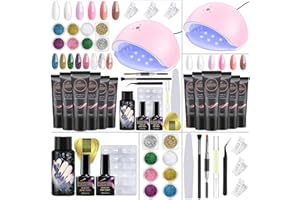 Cooserry Poly Gel Nail Kit With Lamp, 6 Colors Builder Gel Extension Nails Kit With Nail Tip Clips Slip Solution, LED Lamp For Gel Nails, Dual Forms Starter Kit Nail Foil Glitter For Nails Art Designs