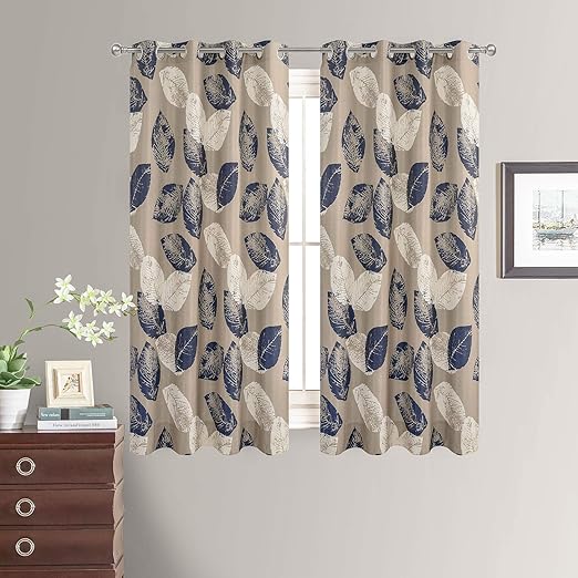 Amazon Com Vogol Fashionable Curtains 63 Inch Length Navy Leaves