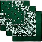 3 PK Cowboy Bandanas 100% Cotton 22 x 22 inch - Hunter Green