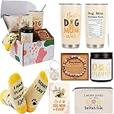 Dog Mom Gifts: Basket for Dog Lovers - Including Makeup Bag, 20 oz Tumbler, Keychain, Socks, Candle, Bracelet & Gift Card for Birthday, Christmas, Mother's Day
