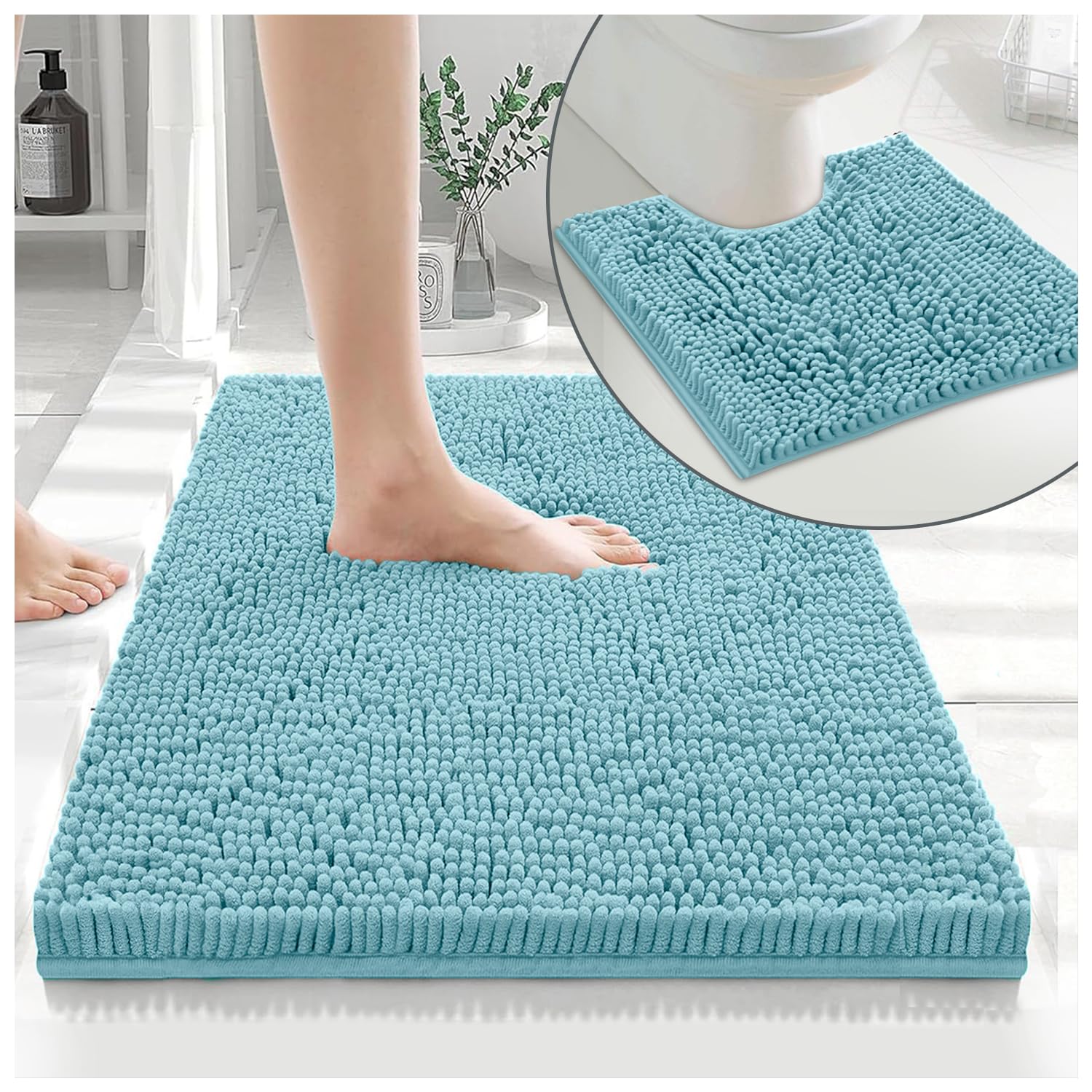 GC GAVENO CAVAILIA 100% Microfiber Toilet Rug Set, Loop Bath Mat Non Slip, Pedestal Mats For Bathroom, Aqua, Regular, (678540)