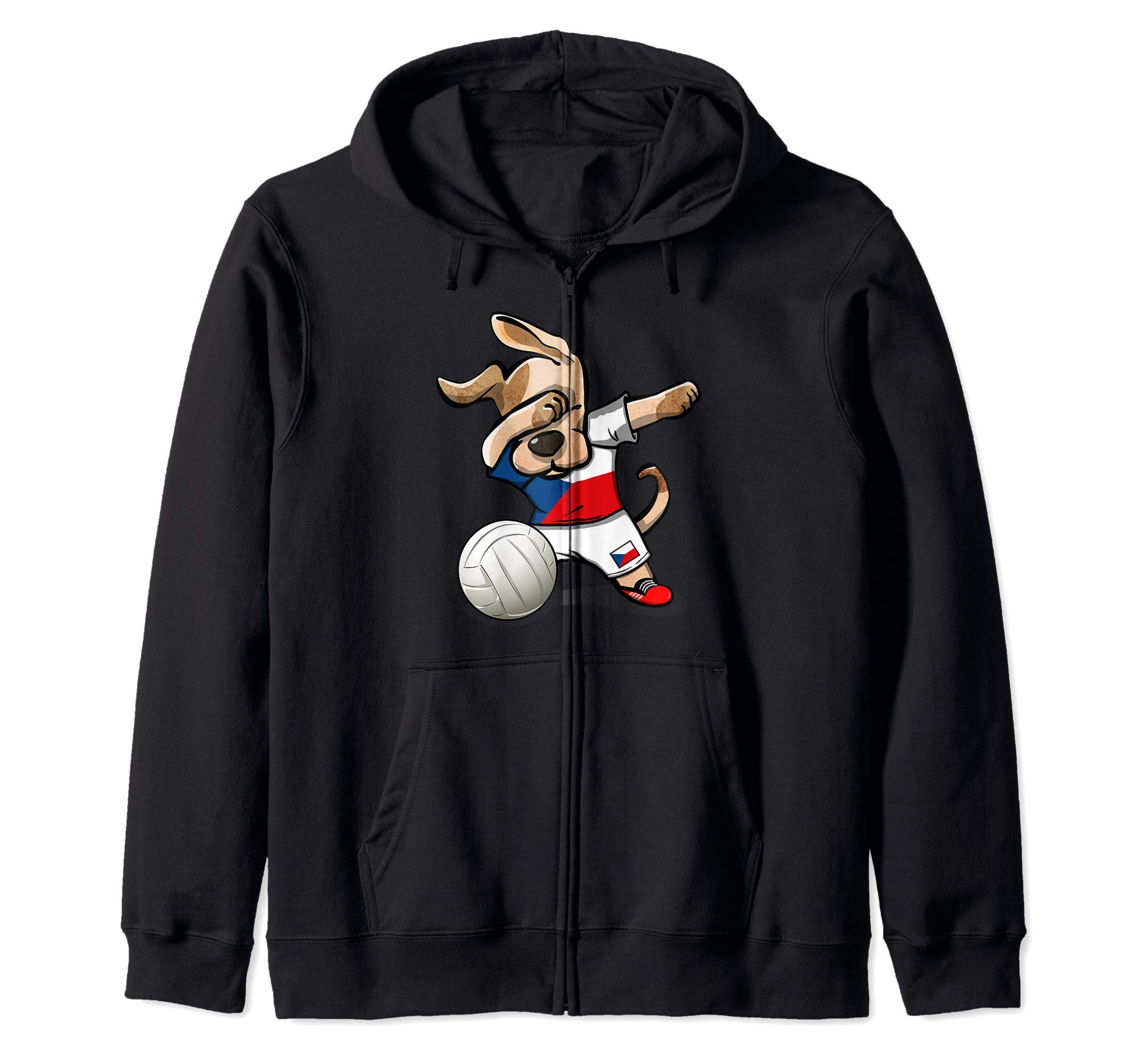 Dabbing Dog Proud Czech Republic Volleyball Lover Czech Flag Zip Hoodie