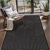 Tangsoo Black Geometric Rainbow Easy Jute 3x5 Rug for Living Room,Non Slip Rubber Backing Thin Indoor Outdoor Area Rug,Washable Boho FarmhouseThrow Carpet for Front Porch Patio Entryway Balcony