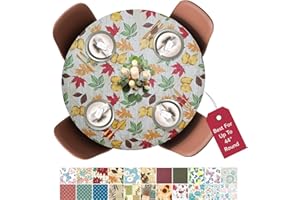 Covers For The Home Deluxe Elastic Edged Flannel Backed Vinyl Fitted Table Cover - All-Over Leaves Pattern - Small Round Oblong Oval - Fits Tables up to 40" - 44" Diameter