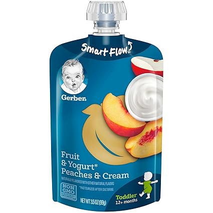 Gerber Purees Peaches Cream Yogurt Toddler Pouch 3 5 Ounces