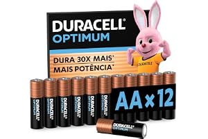 Duracell Pilha Optimum AA Pequena Com 12 Unidades – Dura até 30x Mais – Ideal para Controle Xbox™, Brinquedos e Lanternas