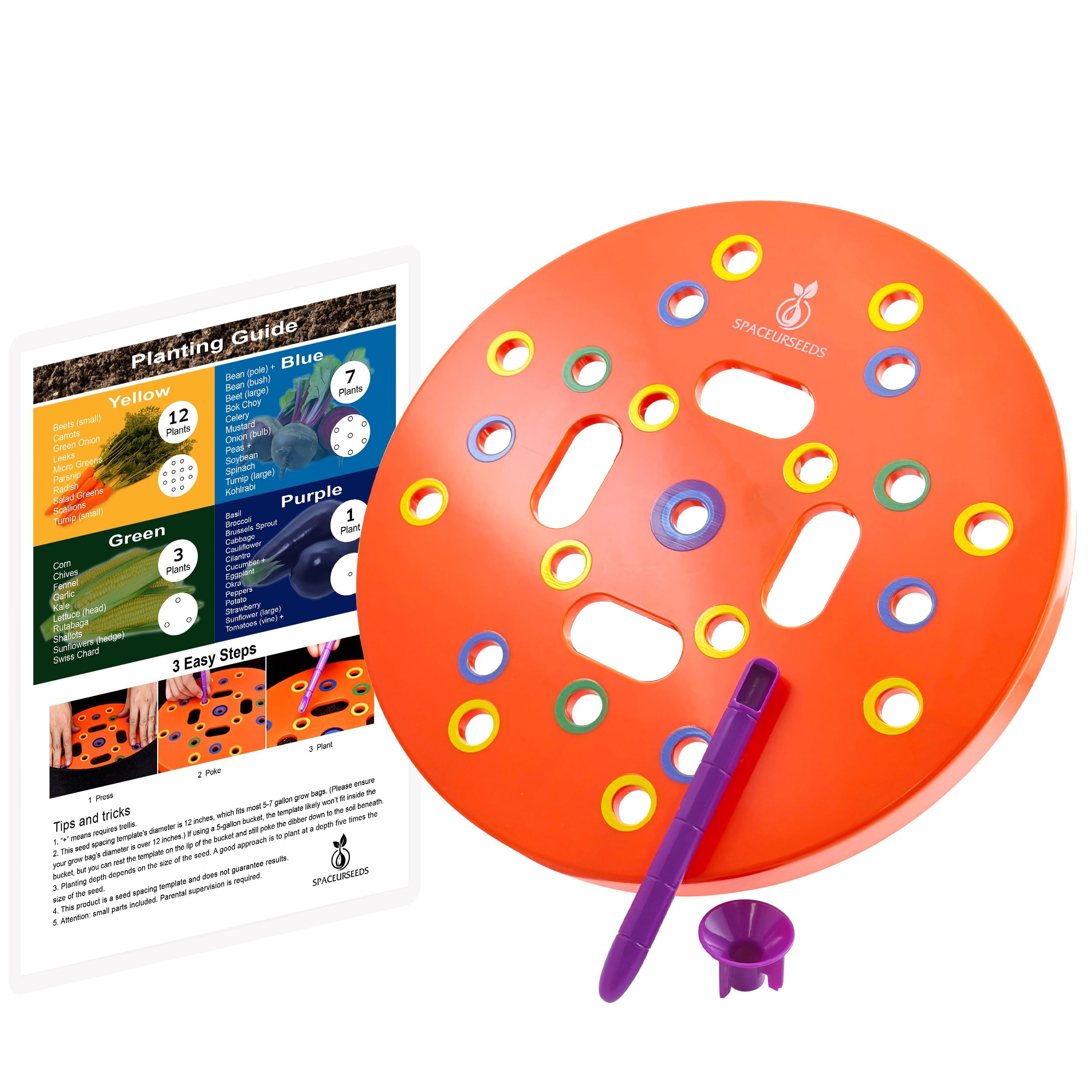 Photo 1 of Round Seed Planting Template by Spaceurseeds – Patented Color-Coded Garden Spacing Tool Kit with Seed & Seedling Spacer, Dibber with Seed Spoon & Laminated Vegetable Growing Guide