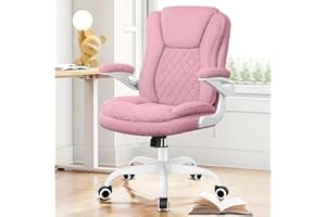 Brick Attic Office Chair, Living Room Chair Teddy Velvet Home Office Desk Chair with Wheels Comfortable Accent Chair with Flip-up Armrests Height Adjustable Pink