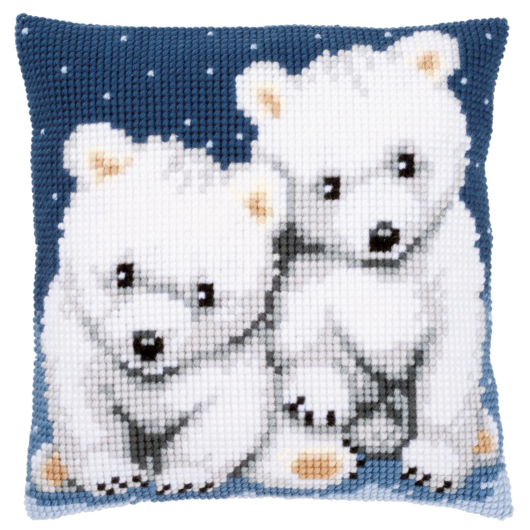 Vervaco Cross Stitch Cushion Polar Bears, Cotton Blend, Assorted, 32.6 x 5 x 32 cm