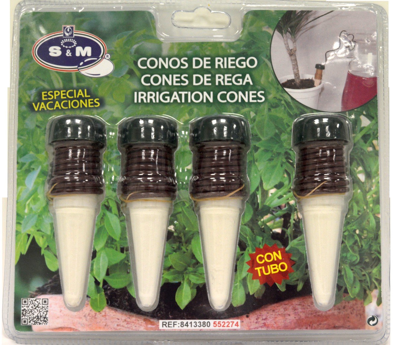 S&M s & m 4 Watering Cones with tubo-blister 4 UDS, Green oscuro-blanco