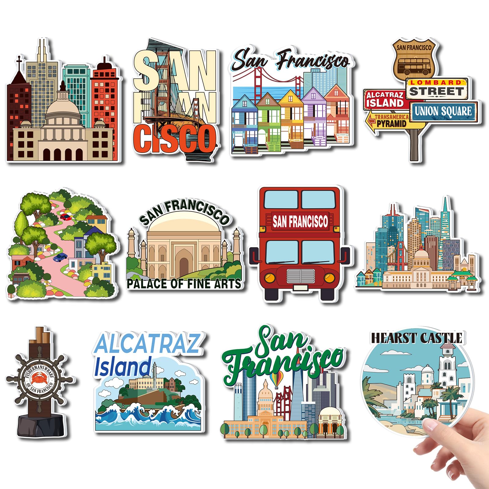 Photo 1 of Xuhal 12 Pcs San Francisco Fridge Magnet USA Cities Magnetic Refrigerator Stickers Souvenirs Gifts for Refrigerator Home Decoration
