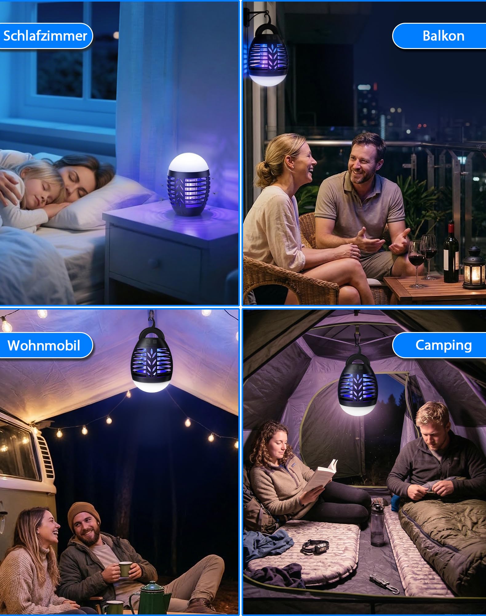 ROVLAK Insektenvernichter Campinglampe Outdoor, LED Mückenlampe USB Wiederaufladbar 2-In-1 Moskitokiller Lampe mit LED Licht, 3 Beleuchtungsmodi, Wasserdicht UV Mückenschutz für Camping, Zelt, Garten 6