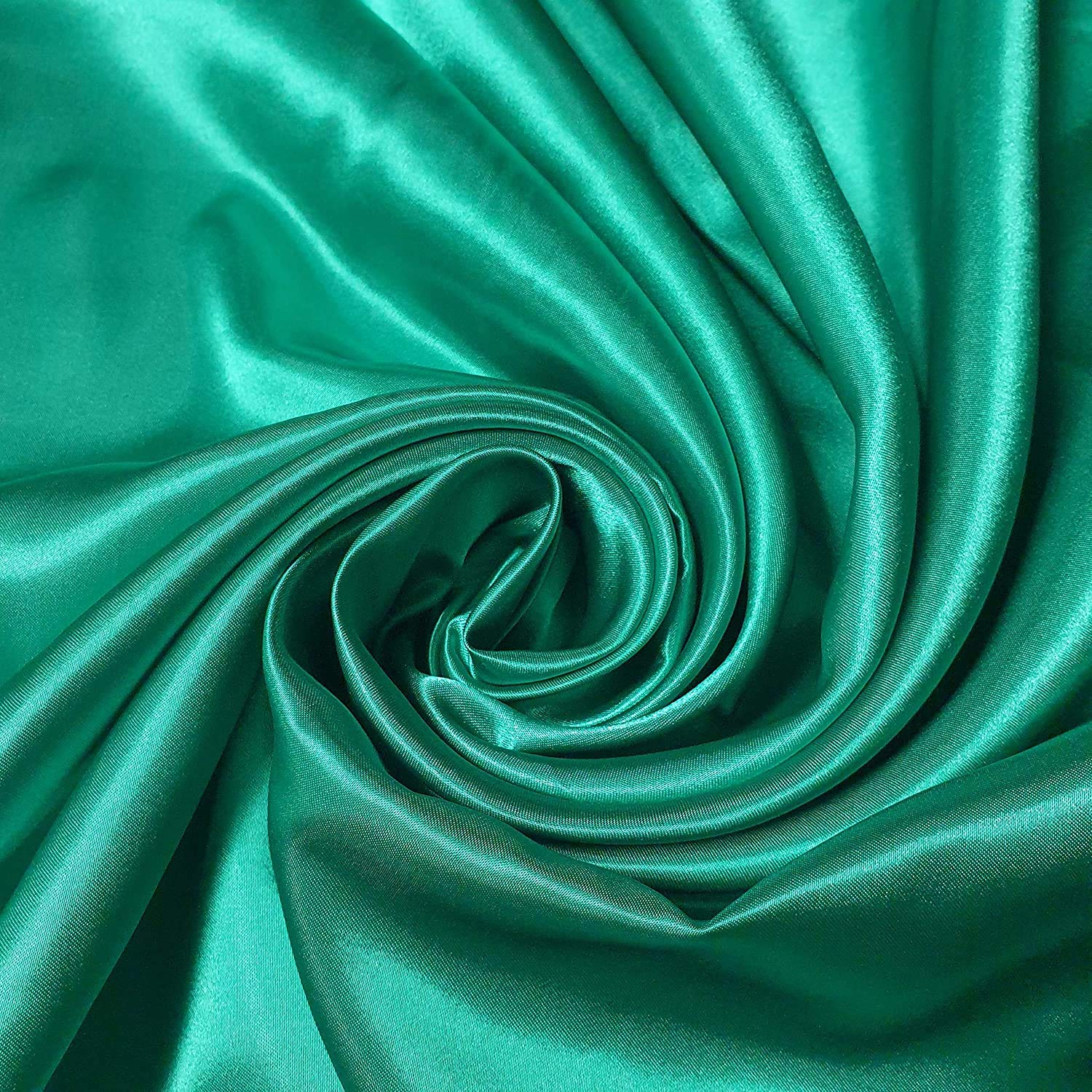 58"/150cm Wide Plain Poly Silk Satin Fabric (Available in 20+ Colours & Various Lengths) (Green, 2 Meter) — image 1