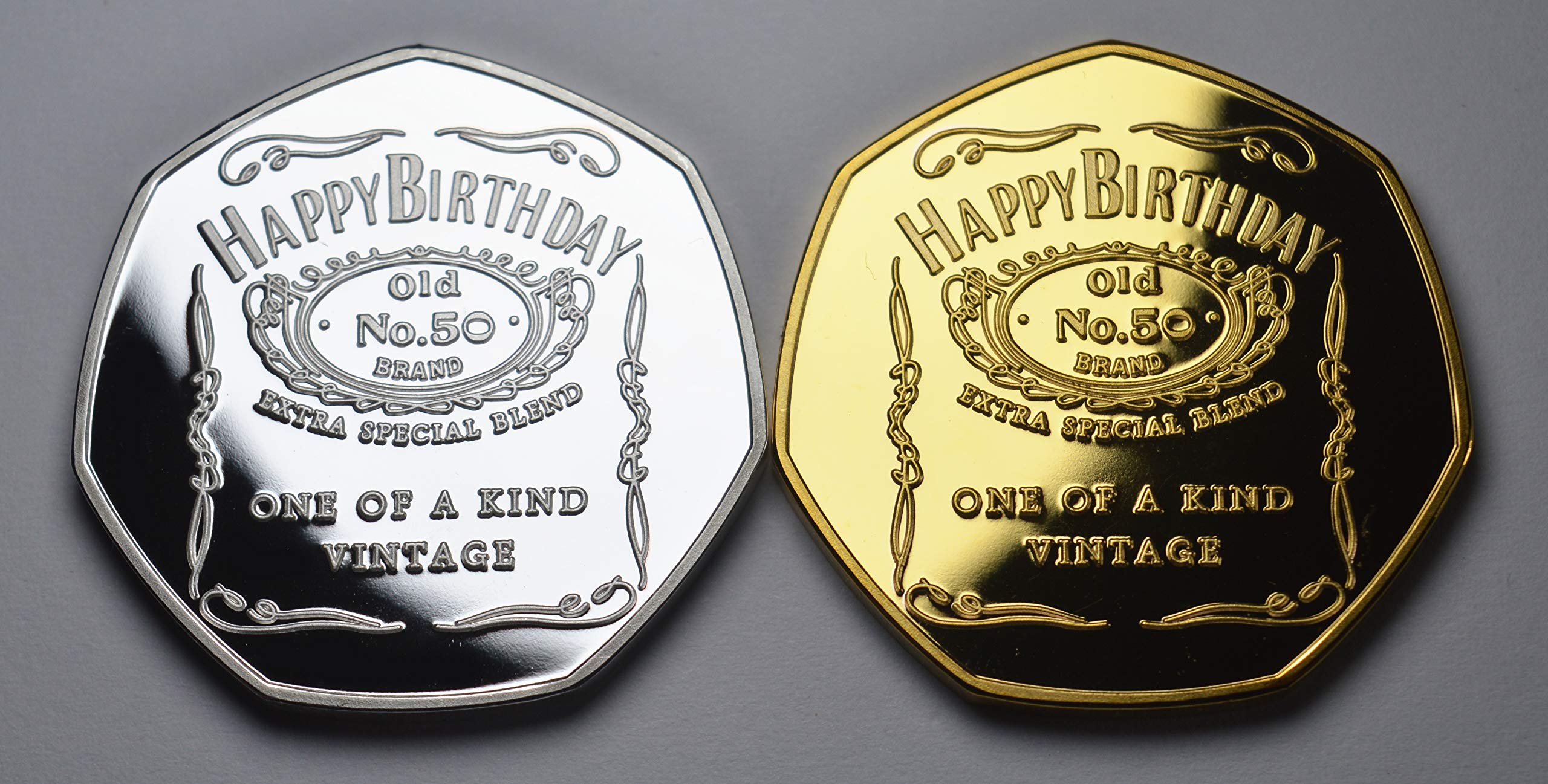 The Commemorative Coin Company Pair of 50th Birthday Silver & 24ct Gold Commemoratives. Unique Gift Present Party/Celebration Ideas 50 Fifty Years. Whisky/Bourbon