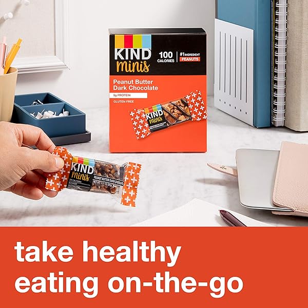 KIND MINI SNACK BARS, PEANUT BUTTER DARK CHOCOLATE, GLUTEN FREE, LOW SUGAR, LOW CALORIE SNACKS, 10 COUNT