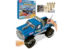LITTLE JUPITER DIY Bigfoot 1 Monster Truck Wooden Kit w/Stickers & Paint (Large 7")- Officially Licensed Kids Building & Painting Kit - Wooden Painting & Building Kits for Kids - Ages 5-8 Years Stem & Paint Toys
