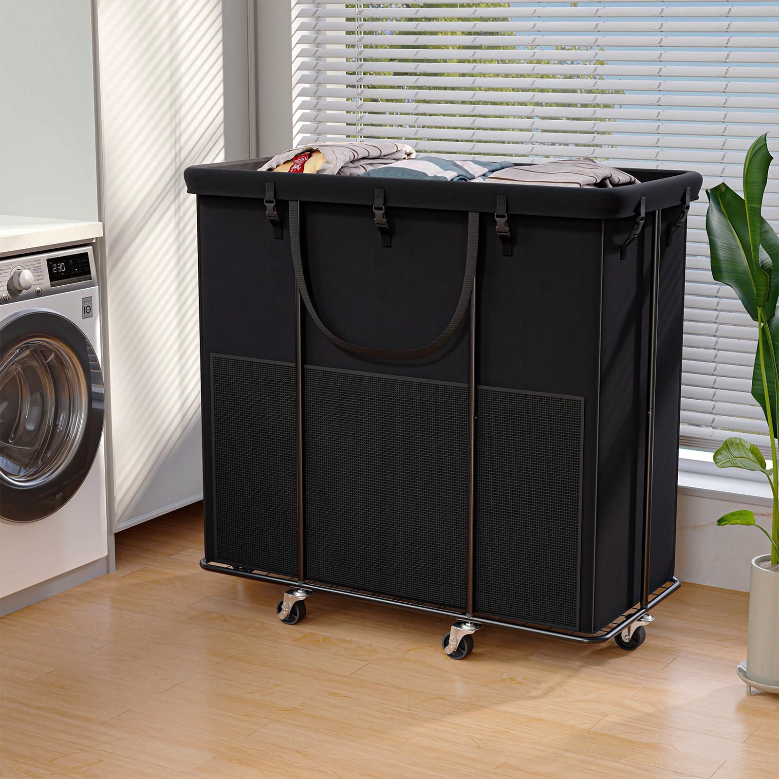 Photo 1 of 320L Laundry Hamper with Wheels, Rolling Laundry Basket with Metal Frame and Removable Bag, Large & Tall Dirty Clothes Hampers for Bedroom Aesthetic, Laundry Room, Bathroom, Dorm-Black