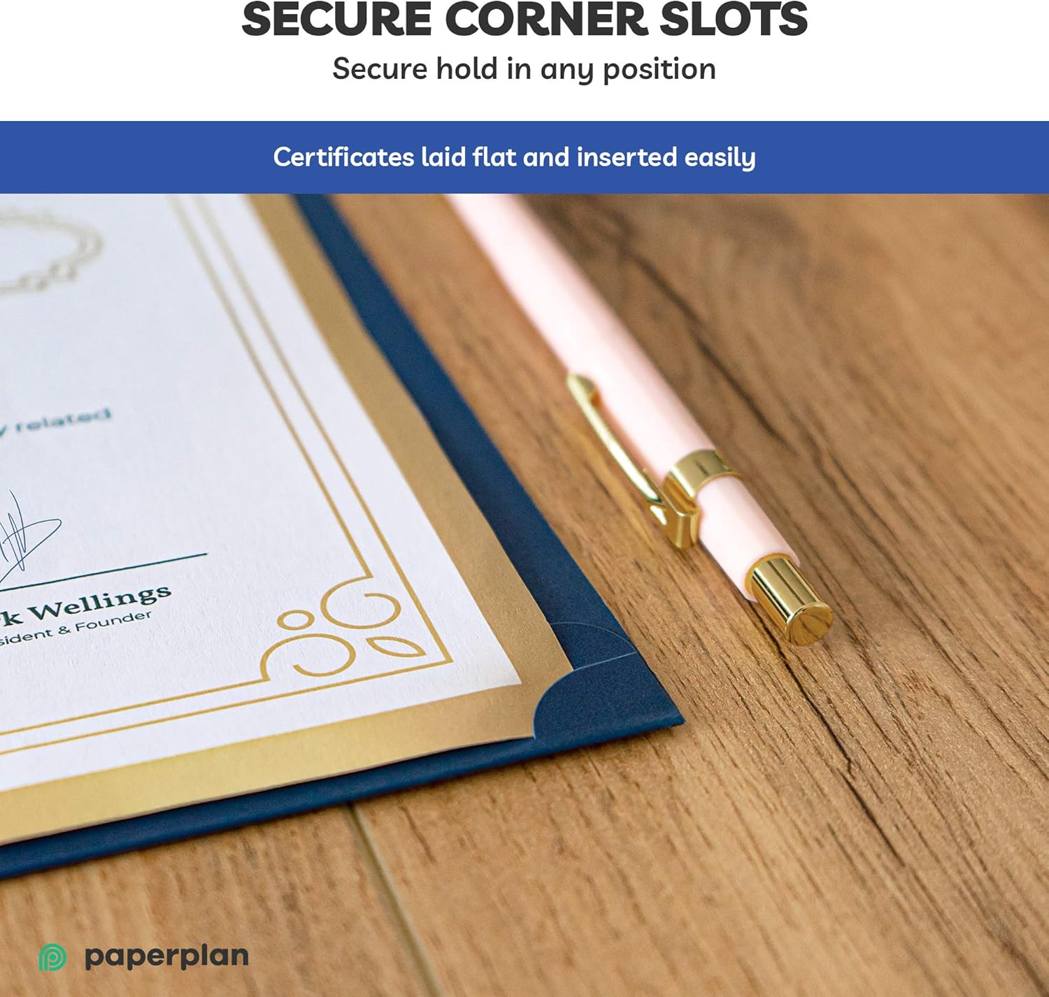 Blue Certificate Holders 8.5x11" (30 Per Set) - Gold Foil Border, Die Cut Corner Slots, Reinforced Edges - Protect and Secure Graduation Diploma, Recognition, Award, Documents // Paper Plan : Office Products
