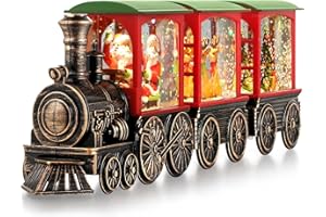 Gorrzai Train Snow Globe Christmas Snow Globe Lantern with Auto 6H Timer and Manual Glitter, Lighted Christmas Decorations Indoor with Santa Claus Reindeer Tree for Home Tabletop, Battery Operated