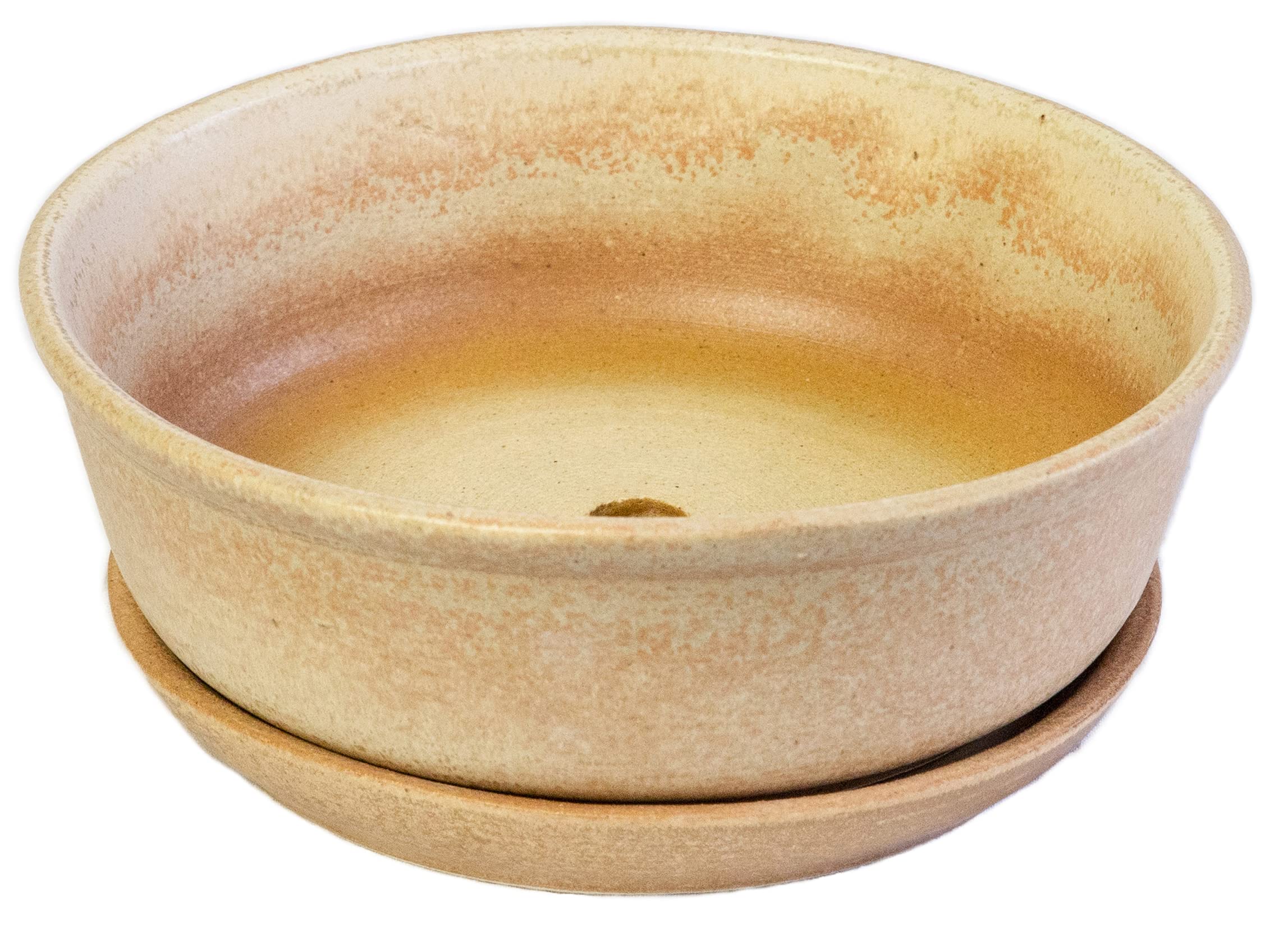 Kerazo Ceramic bonsai bowl, round, 18 x 6 cm, with bottom tray, antique, stoneware,sturdy, frost-resistant, durable with hole in the bottom