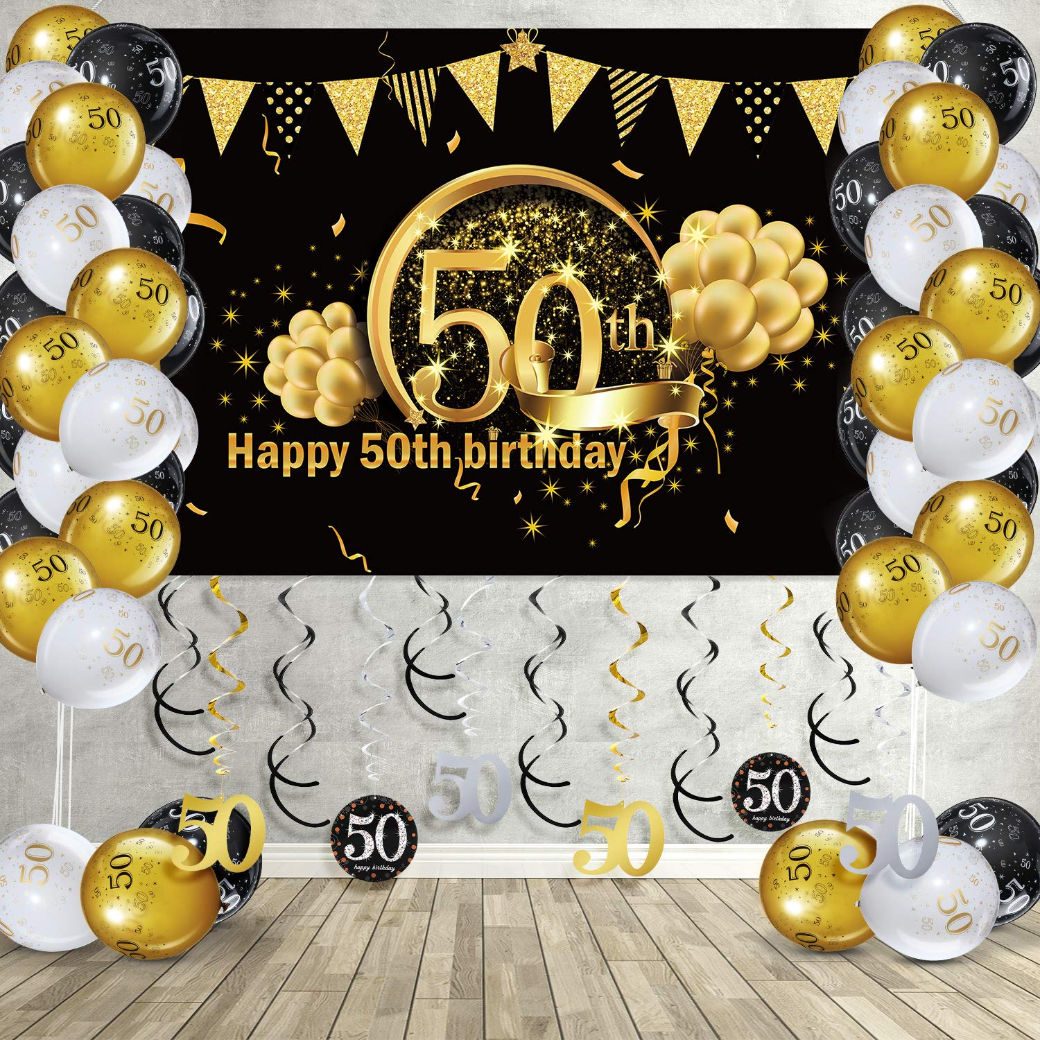 Buy Happy 50th Birthday Party Decorations Kit, Black Gold Glittery