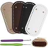 Zorfeter 4 Pack Bag Bases with 2 PCS Crochet Hook, PU Leather Crochet Bottoms Leather Purse Bottoms, 8.7x4 Inch Bag Bottom Shaper for DIY Bag Making/Crochet Enthusiasts