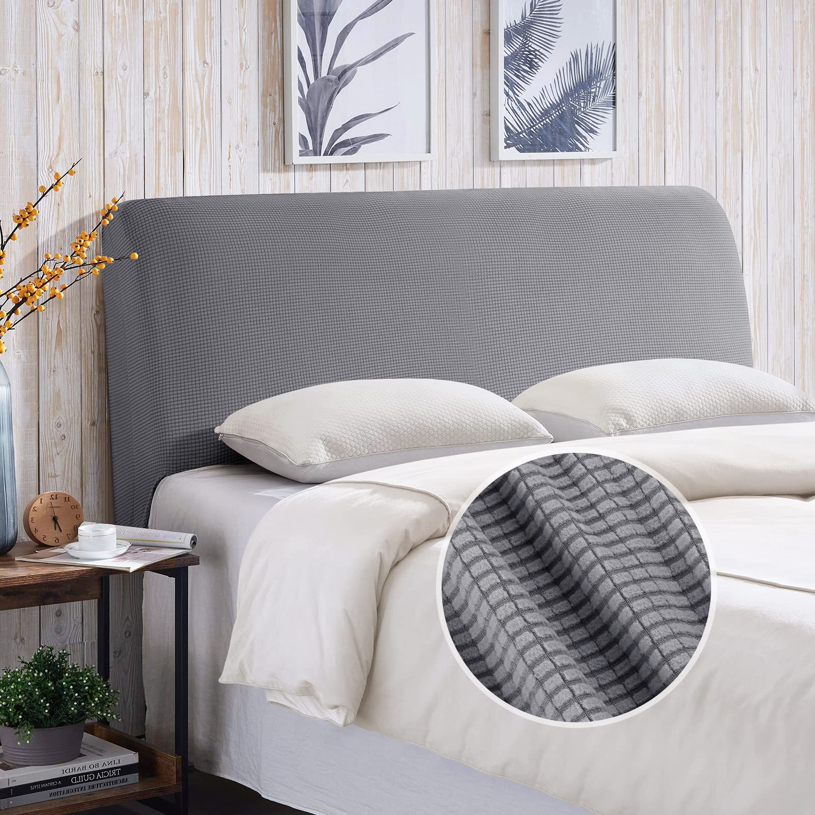 TAOCOCO Bed Headboard Cover, Headboard Covers for Double Bed/Small Double，Dustproof All-inclusive Elastic Headboard Protection cover, Spandex Jacquard Headboard Cover(Pale Grey，120-140cm)