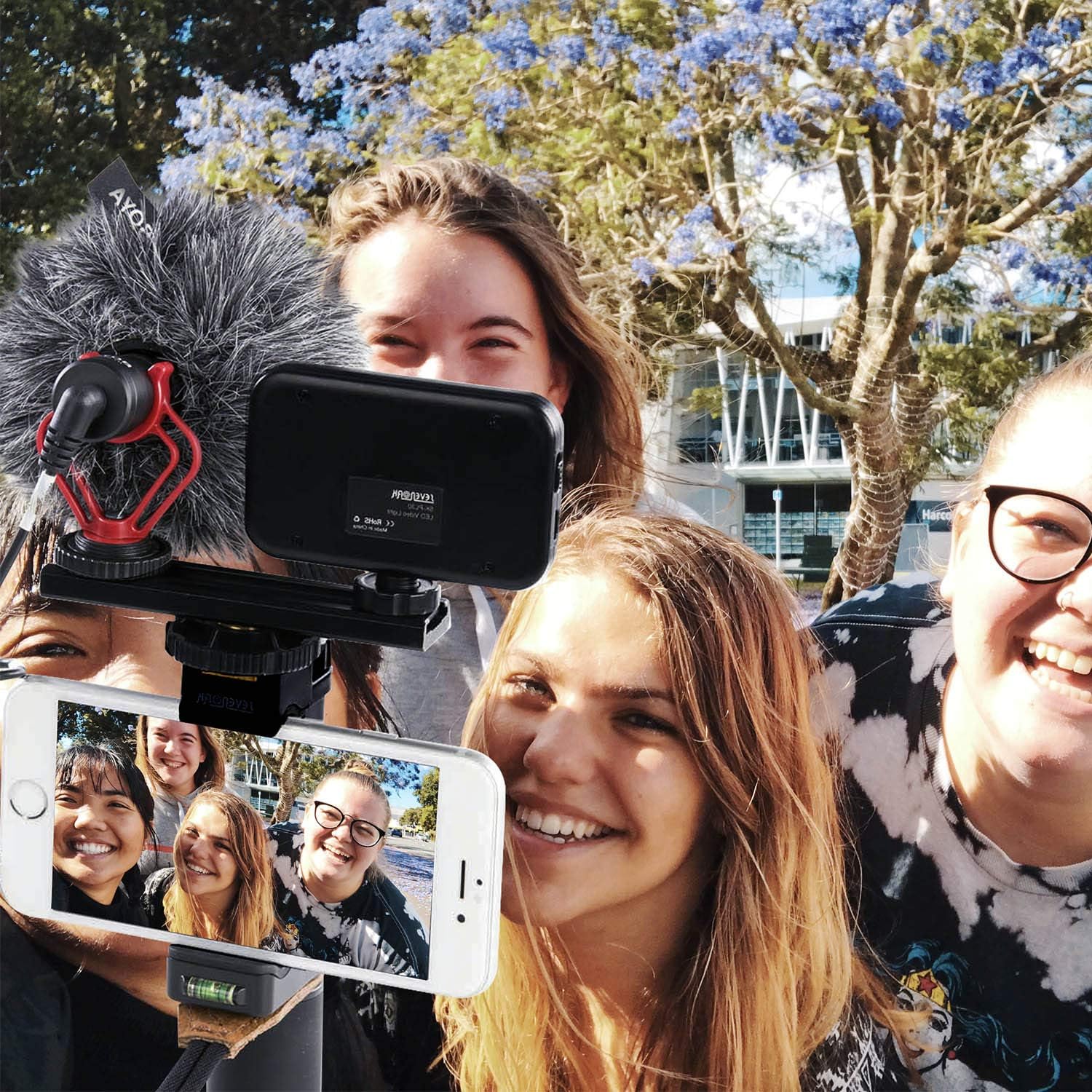 BOYA by-MM1 Shotgun Microphone with PSC1 SmartGrip Selfie Stand with PL30 Light for iPhone X 8 7 7 Plus Samsung Android Smartphone SLR Camera Computer Tripod Vlog Facebook Livestream YouTube Video: Home Audio & Theater