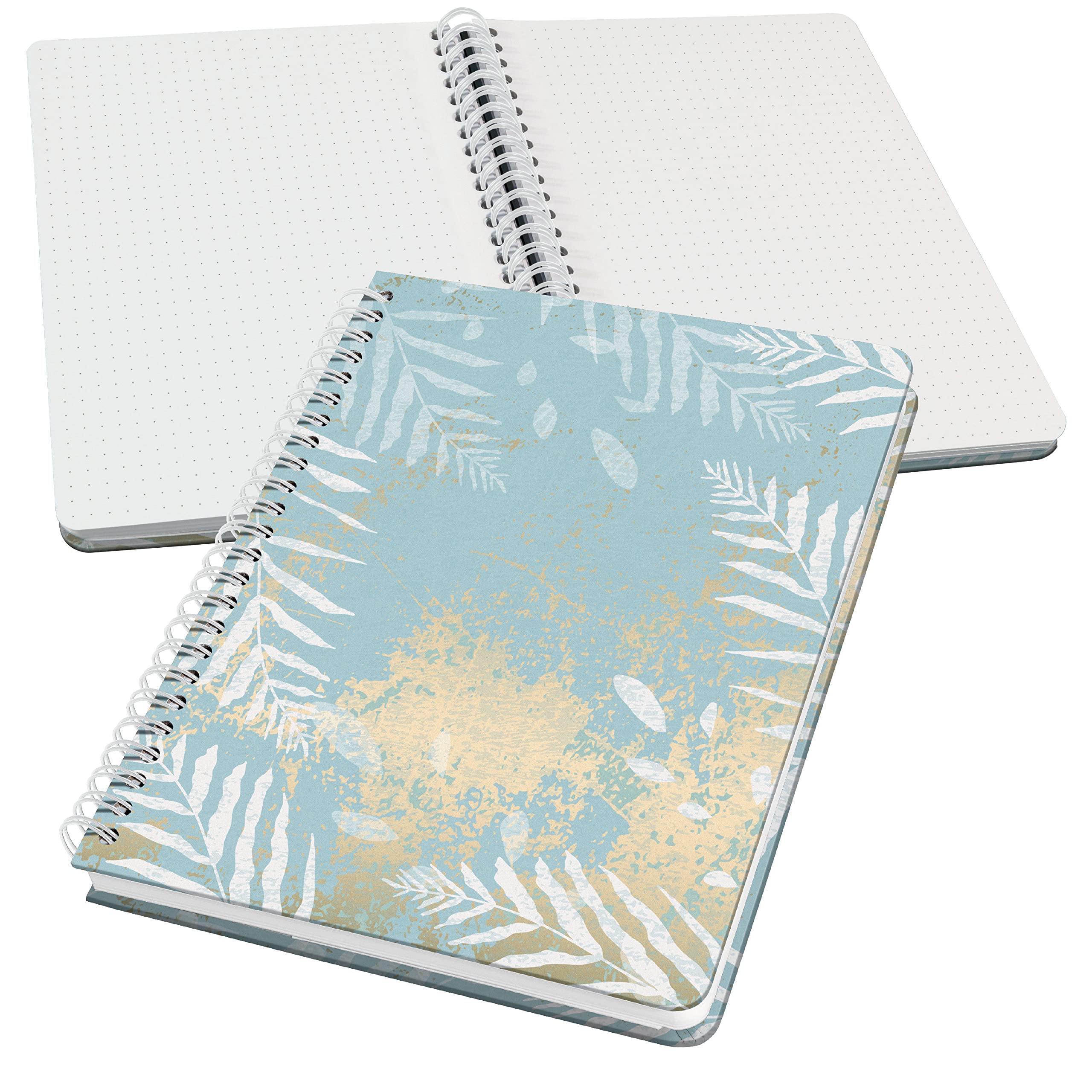 SIGEL JN614 Jolie Spiral notebook, Heavenly Leaves, dotted (dot grid), 100 gsm, 16,2 x 21,5 cm, hardcover, 120 pages, light Blue, White, gold