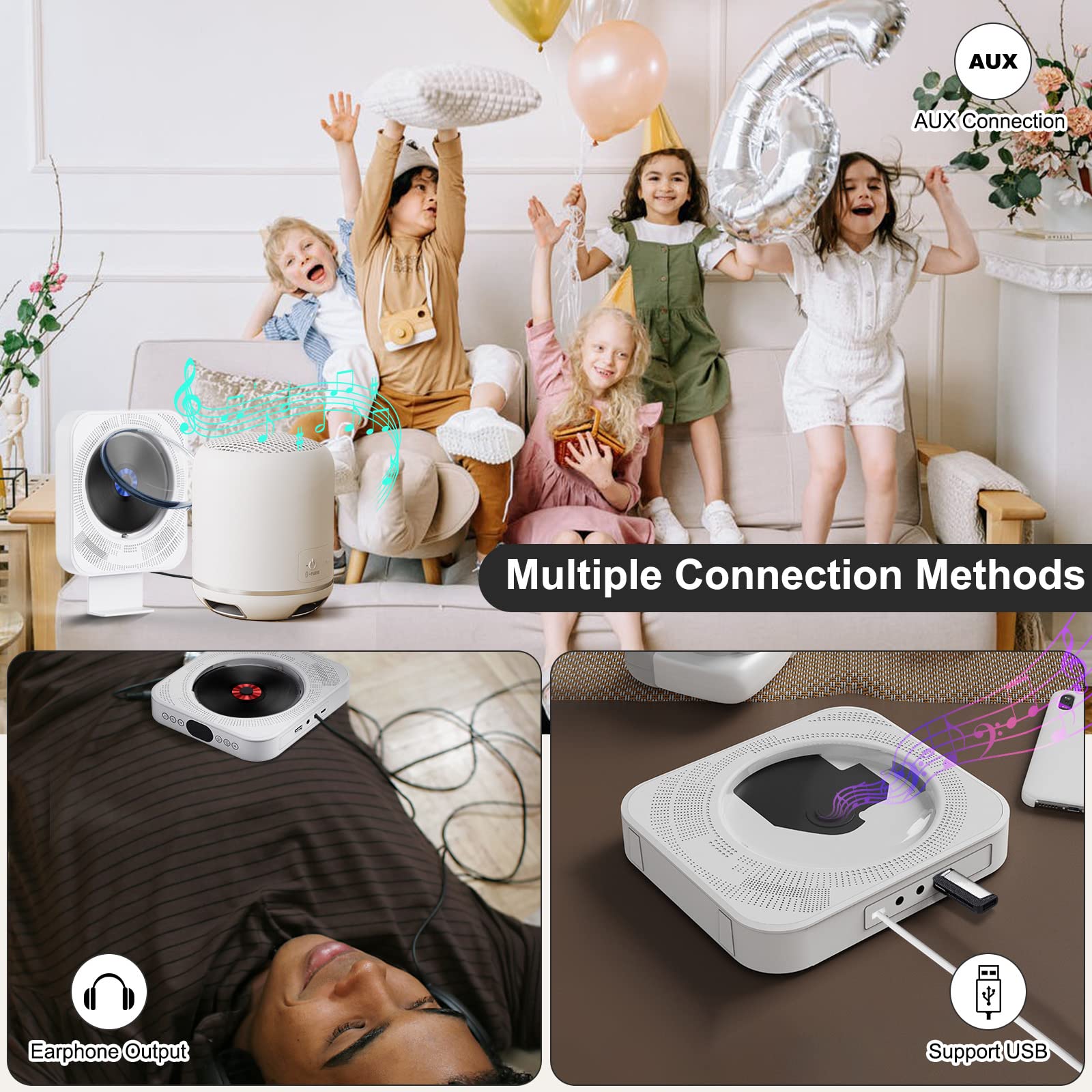 CD Player Bluetooth 5.0, Radio CD Player with HiFi Speaker, Portable CD Player for Home CD Music Player with Remote Control,Cute CD Player Audio Boombox with FM Radio USB/AUX Port