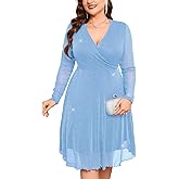 ZOMVA Plus Size Sparkly Mesh Dress A Line V Neck Wrap Short Glitter Dresses Wedding Guest Cocktail Evening Party