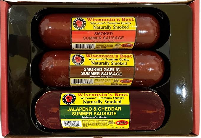 Wisconsin S Best Smoked Summer Sausage Sampler Gift Basket Features Original Garlic And Jalapeno Cheddar Gluten Free Perfect Snack Or Gift Basket To Send Amazon Com Grocery Gourmet Food