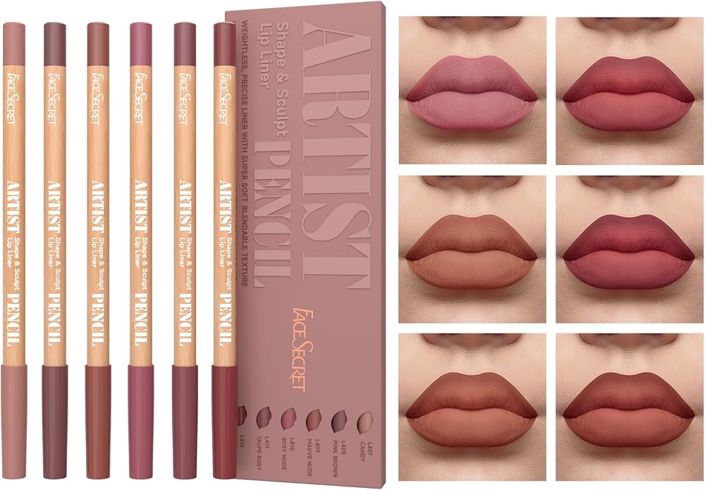 HQDA 6 PCS Matte Nude Lip Liner Pencil Set Waterproof Long Lasting Contour (#02