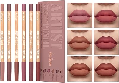 HQDA 6 PCS Matte Nude Lip Liner Pencil Set Waterproof Long Lasting Contour (#02
